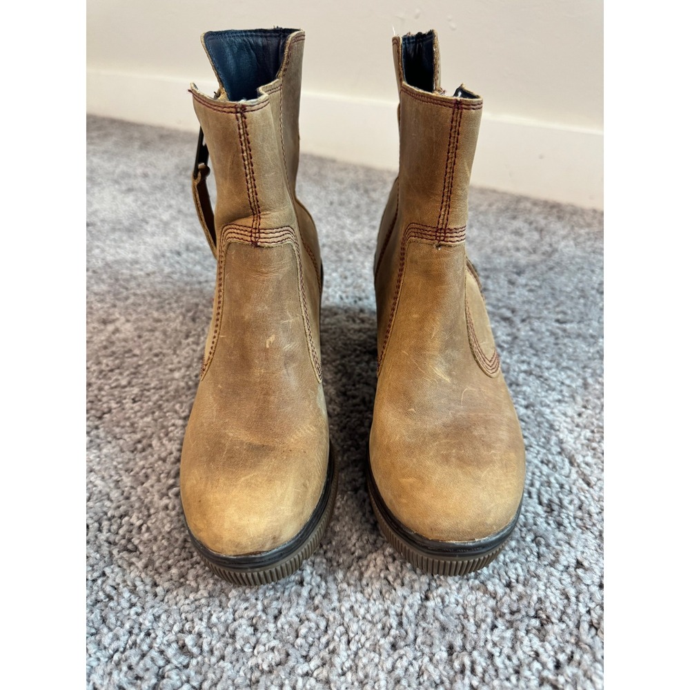 CAT Caterpillar Tan Leather Side Zip Heeled Ankle Boots Womens Sz 5